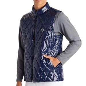 NWT GFORE Men XL Quilted Glossy Puffer Vest Navy Blue Wool Lined G4MA23O50D $475